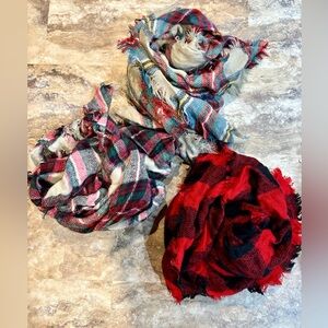 Plaid Fringe blanket Scarves Set